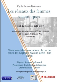 Flyer announcing the first conference of the series “The Networks of Women Scientists” on December 10, 2015